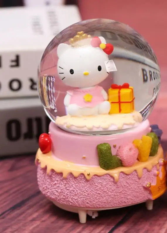 Рисунок «Hello Kitty» Автоматическая таяния снега с подсветкой светящиеся музыкальная шкатулка в виде хрустального шара Креативные Детский подарок домашний декор Подарочная музыкальная шкатулка Рождество - Цвет: KT yellow box