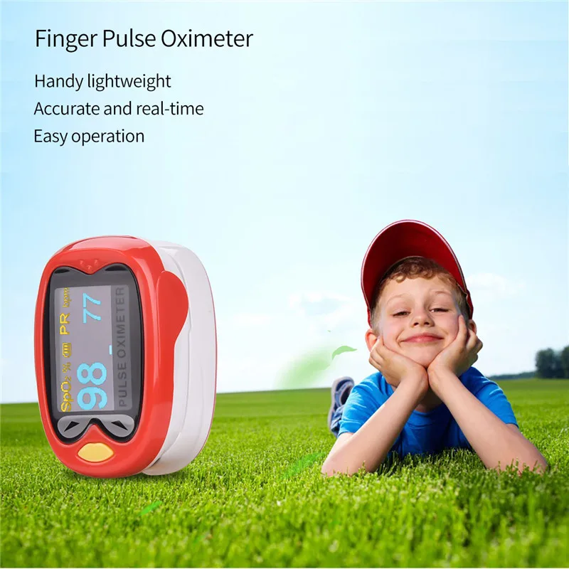 

Child Fingertip Pulse Oximeter USB Blood Oxygen Saturation Monitor Rechargeable Kid SpO2 Heart Rate Monitor Reversible Display 0