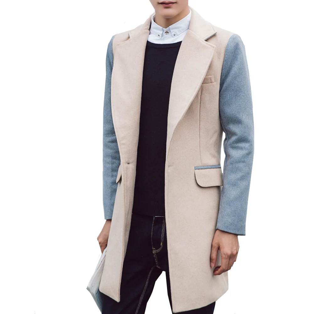 

2018 Autumn and Winter Wool Coat Business Long Woolen Coats Men's Stitching Casual Wool Blends Casual Male Overcoat Jacket
