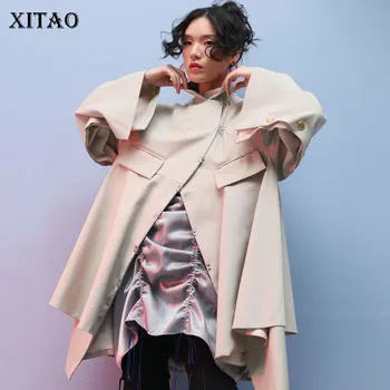 

XITAO Hollow Out Split Trench Women Irregular Cardigans Pocket Single Breasted Wild Joker 2019 Autumn Korea Fashion WLD1532
