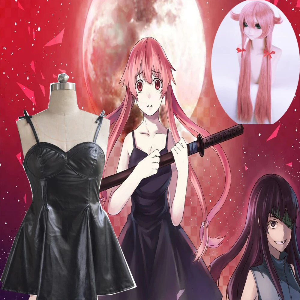 Аниме дневник будущего 2nd Mirai Nikki Yuno Gasai черное платье из искусственной кожи