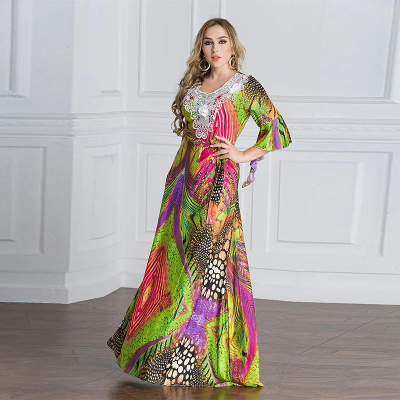 

women clothing maxi long Tunic lace embroidery dress Abaya kaftan caftan Muslim Islamic moroccan ethnic dress floor length gown