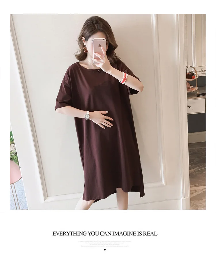 Летняя куртка для беременных женщин, Корейская версия 2019, новая футболка из хлопка с коротким рукавом, свободная юбка для беременных