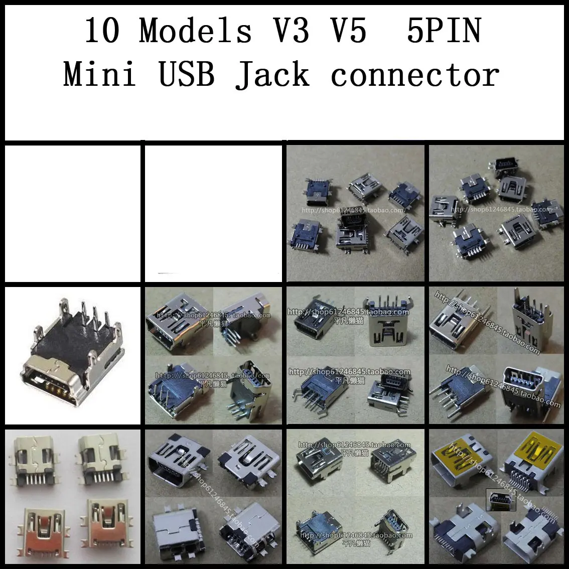 

10 Models V3 V5 Mini USB Jack connector ,5-pin mini USB Jack,Mini USB Type B 5-Pin Female Socket Right Angle DIP Jack Connector