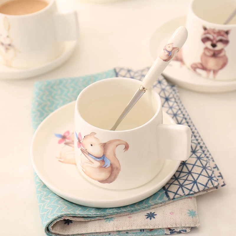 

Kawaii Animal Italian Coffee Mug Sets With Saucer Spoon Espresso Breakfast Milk Oatmeal Cup Plate Ceramic Cafe Cafeteira Xicara