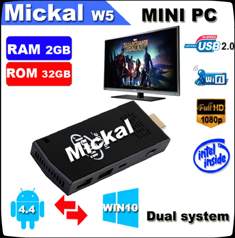  NEXBOX W5 MINI PC Quad Core Intel Atom Z3735F 2GB 32GB Genuine Windows 10 HDMI TV Box TV Stick Built-in Fan- EU PLUG 