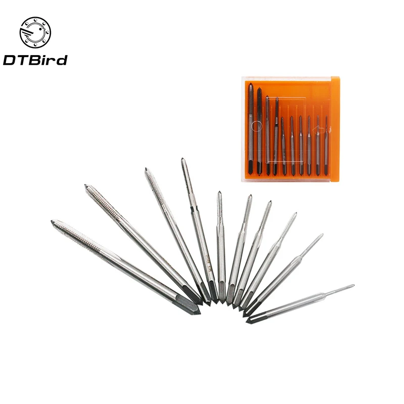 

10pcs/box M1-M3.5 Mini Hand Screw Tap HSS Straight Flute Thread Wire Metric System Plug Tap Set Drill Tap Die Tapping Tools