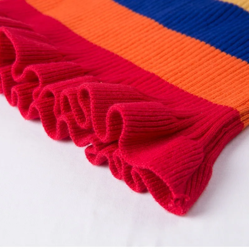 Красочные радужные полосы с открытыми плечами укороченный топ женский свитер оборками сексуальный горячий пуловер Трикотаж женский Осень Зима Vestidos