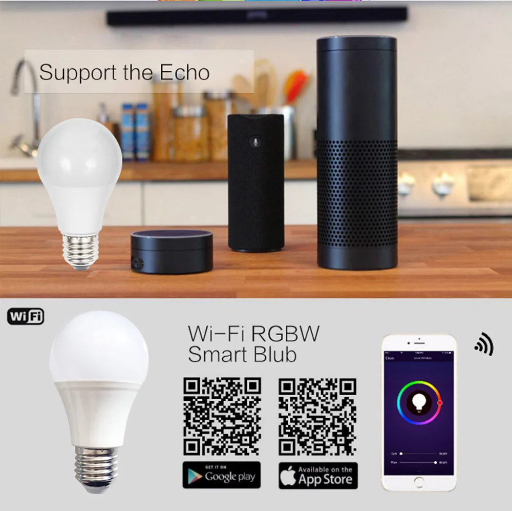Умная Светодиодная лампа E26 10 Вт с регулируемой яркостью RGB многоцветный