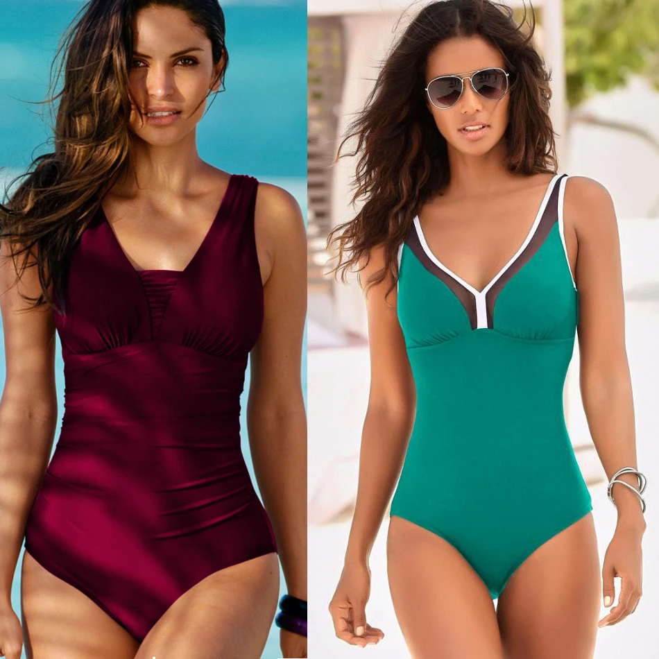 

Push Up Vintage Swimwear Women One Piece Swimsuit 2019 Solid Swimwear Retro Swimsuit Bathing Suits Plus Size Beachwear XXXL