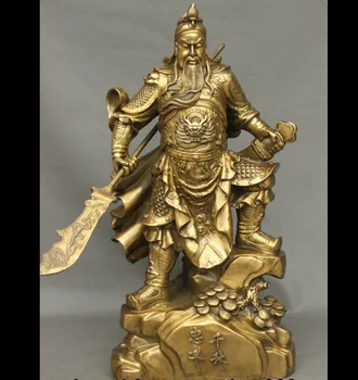 

zhmui88006503<<++26" China Brass Stand Stone Guan Gong GuanYu Warrior God Hand Broadsword Statue