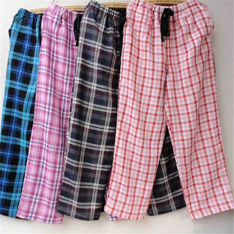 Plaid Pajamas Lounge Bottoms Women Sleeping Pajama Pants Double Cotton