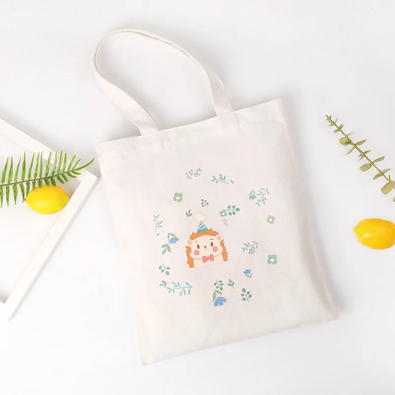 

Simple Cartoon Print Fashion Women Shopping Bag Canvas Shoulder Tote Grocery Large Capacity Shopping Bags Pocket For Female
