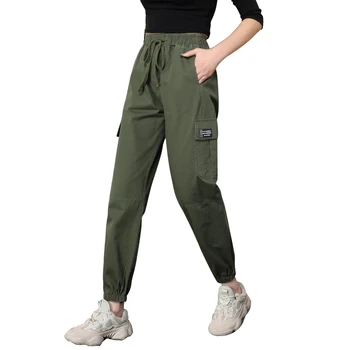 

Fashion High Waist Cargo Pants For Women Solid Loose Big Pockets street Casual BF Ankle-Length Pants Women Bottom Casual trouser