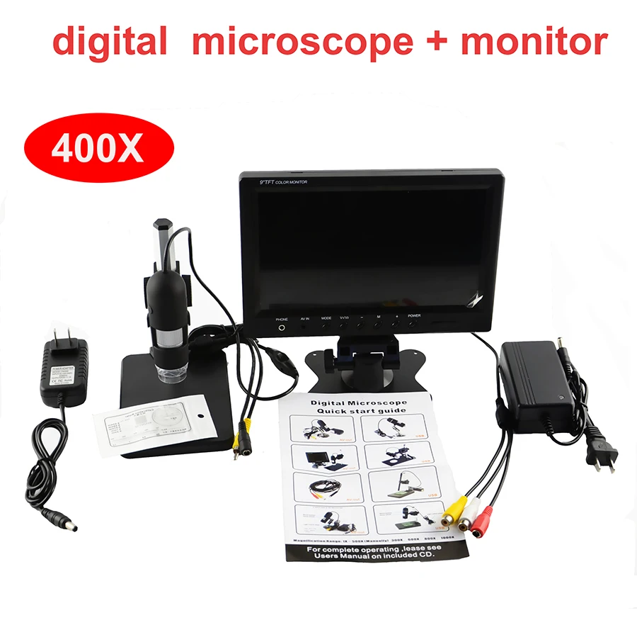 

400X Digital electronic microscope with 7 inch LCD display monitor video microscope magnifier + 8 LED light HD 3.6 MP AV output