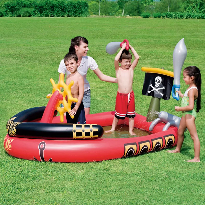 Летний игровой аквапарк корсаир бассейна детские игры спрей воды надувной посыпать Пиратская лодка для Открытый сад дети плавание