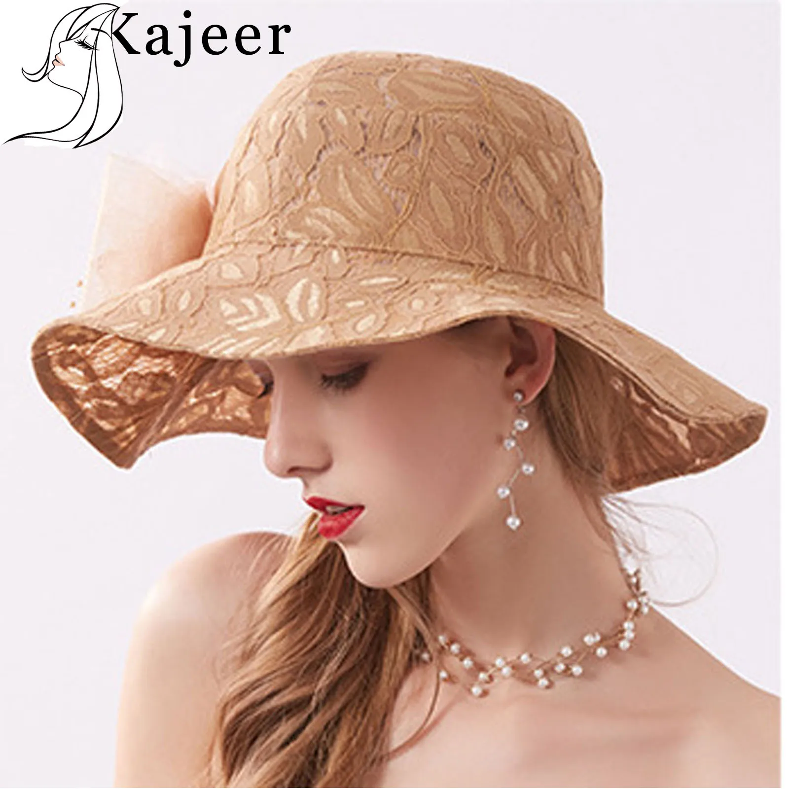 Cena Kajeer eleganckie kobiety kwiat słońce duże czapki z daszkiem kościół kapelusze pani kapelusze lato składany oddychająca czapka dla dziewczynek