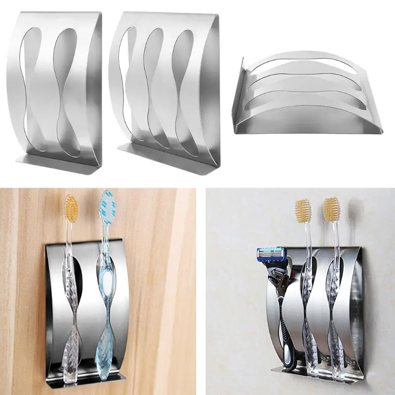 

3/2-Grooved Toothbrush Holder Wall Mounted Blader Storage Rack Self-Adhesive Organizer Box For Bathroom Kitchen