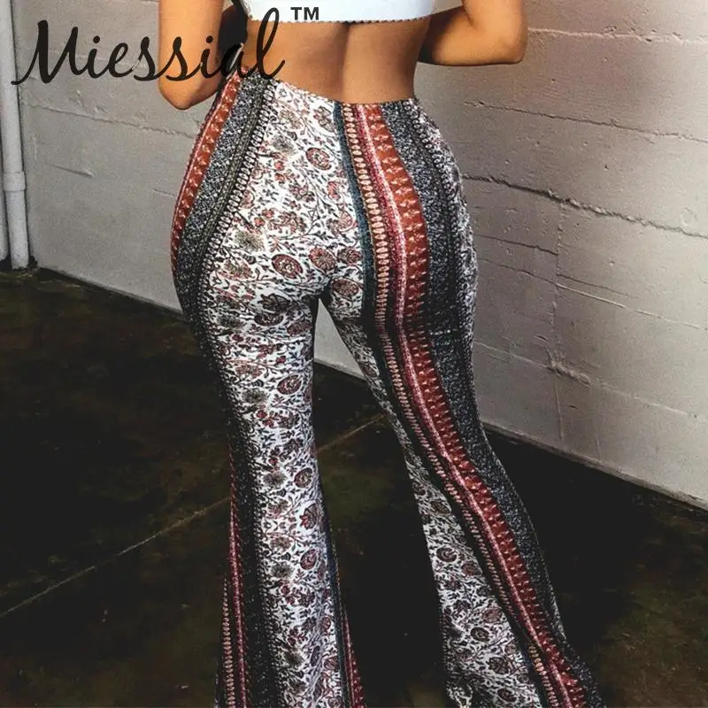 

Miessial Knitted high waist vintage print flare pants Winter party club slim bottoms Women casual retro fashion winter pants new