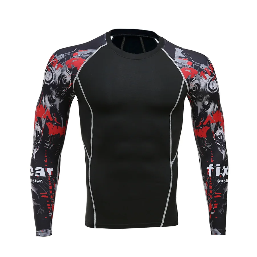 3D быстросохнущая спортивная рубашка Рашгард, Мужская компрессионная рубашка с длинным рукавом для бодибилдинга, облегающие топы, футболки для тренажерного зала, пробежки, тренировочная рубашка - Цвет: TC119