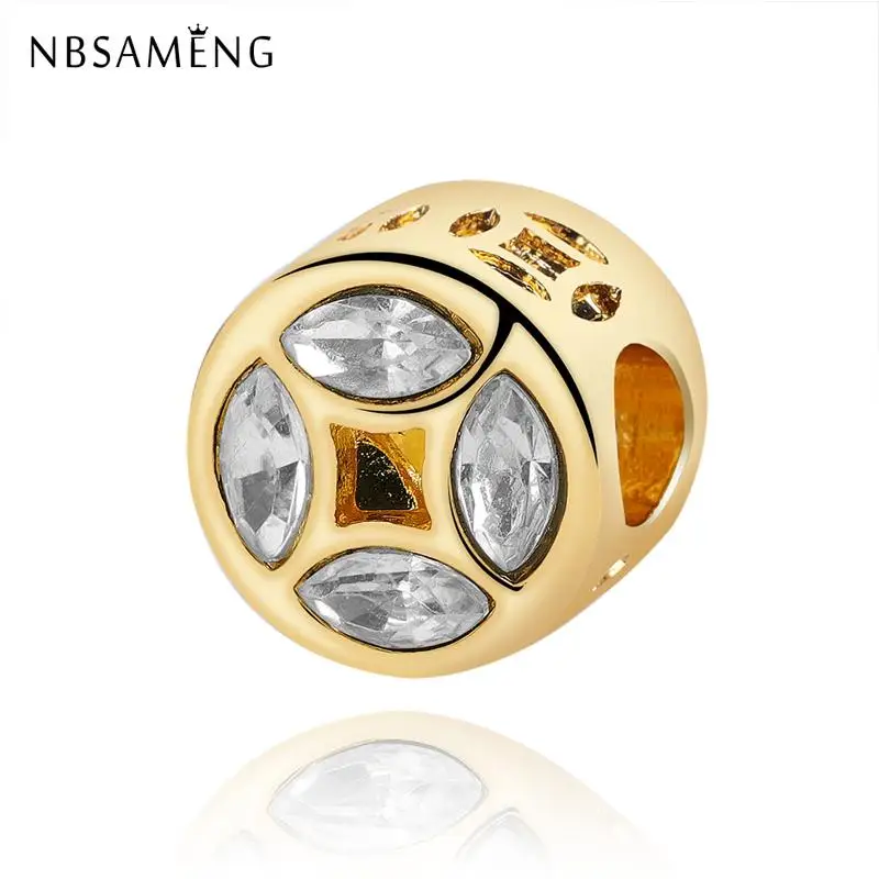 

Original Silver Plated Bead Charms Coin Shine with Sunshine Yellow CZ Fit Bracelets & Bangle DIY Women Jewelry Making