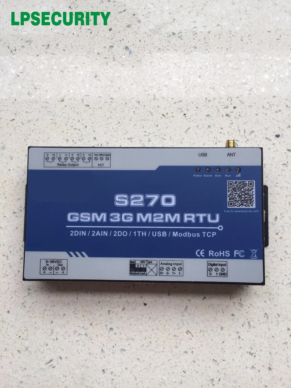 S270 M2M GSM/GPRS RTU Управление; с 2 цифровых+ 2 аналоговых входа+ 1 температуры и влажности вход+ 2 реле Управление выходы