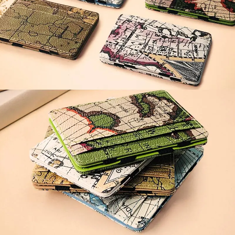 

New Arrival 1 Pcs Foldable Short PU Leather Card Bag Purse World Map Pattern ID Credit Card Holder Wallet