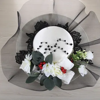 

Free shipping medieval black veil embroidery flower beading brimmed hat /stage/photo/performance hat /decoration use