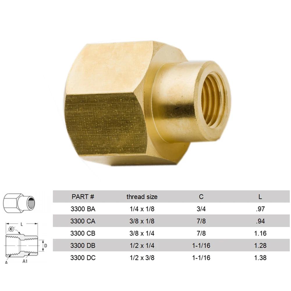 2шт 1/" x1/8" 3/" x1/8" 3/" x1/4" 1/" x3/8" NPT муфта редуктора латунный шланг Труба фитинг(модель: 3300-1