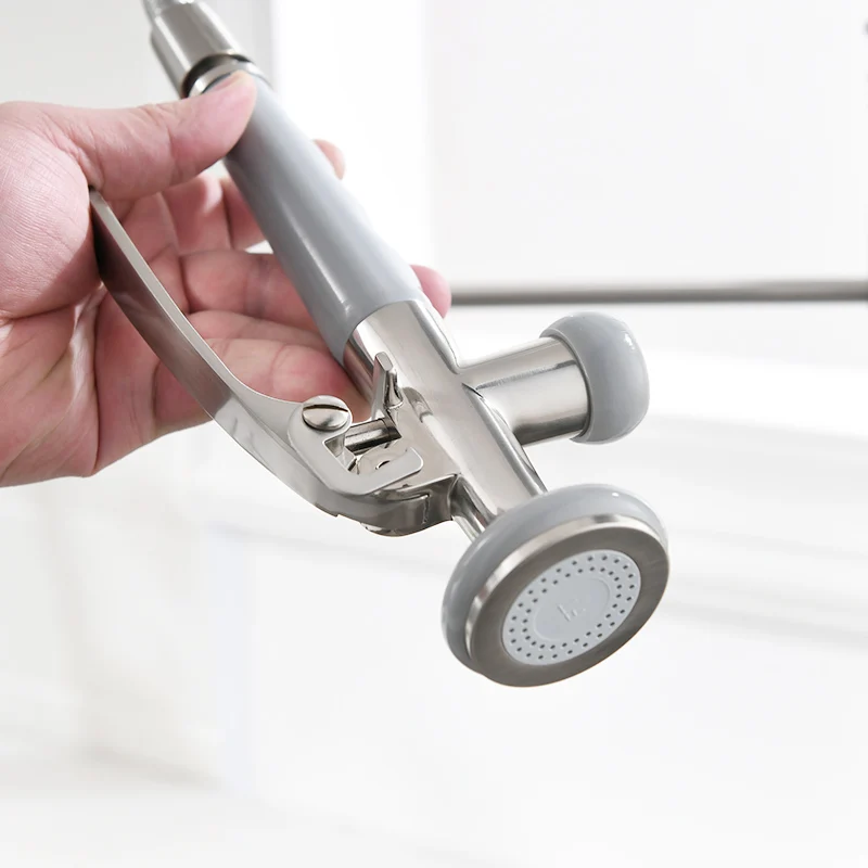 Fapully Spring Style Kitchen Faucet With LED Brushed Nickel Faucet Pull Out 360 Rotate Swivel 2-Function Water Outlet Mixer 512