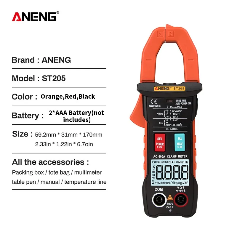 1 Набор, цифровой мультиметр, тестер ST205 4000, Автоматический диапазон, клещи, токовый провод, Интеллектуальный измеритель температуры, Аналоговый Тестер