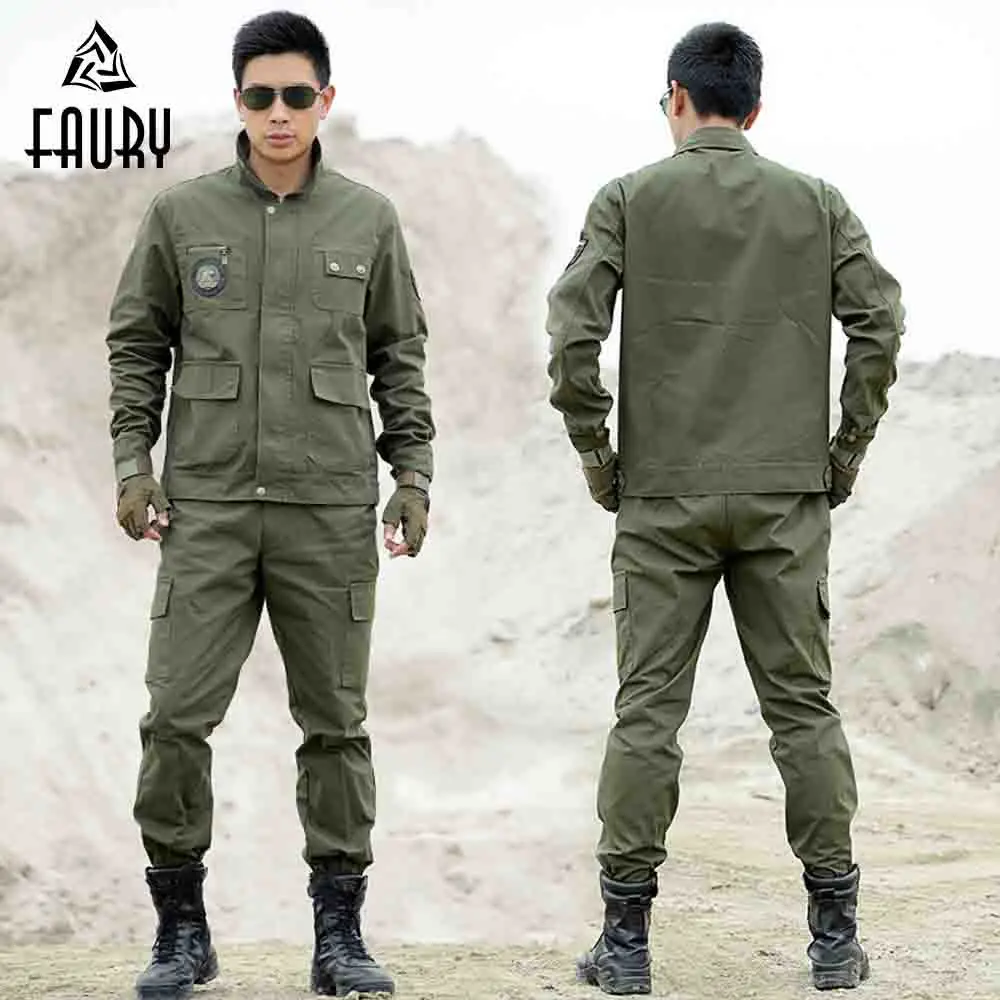 

Tactical Army Green Military Uniform Security Clothing Outdoors 2018 Men American Combat Jackets+Pants Work Camouflage Suit