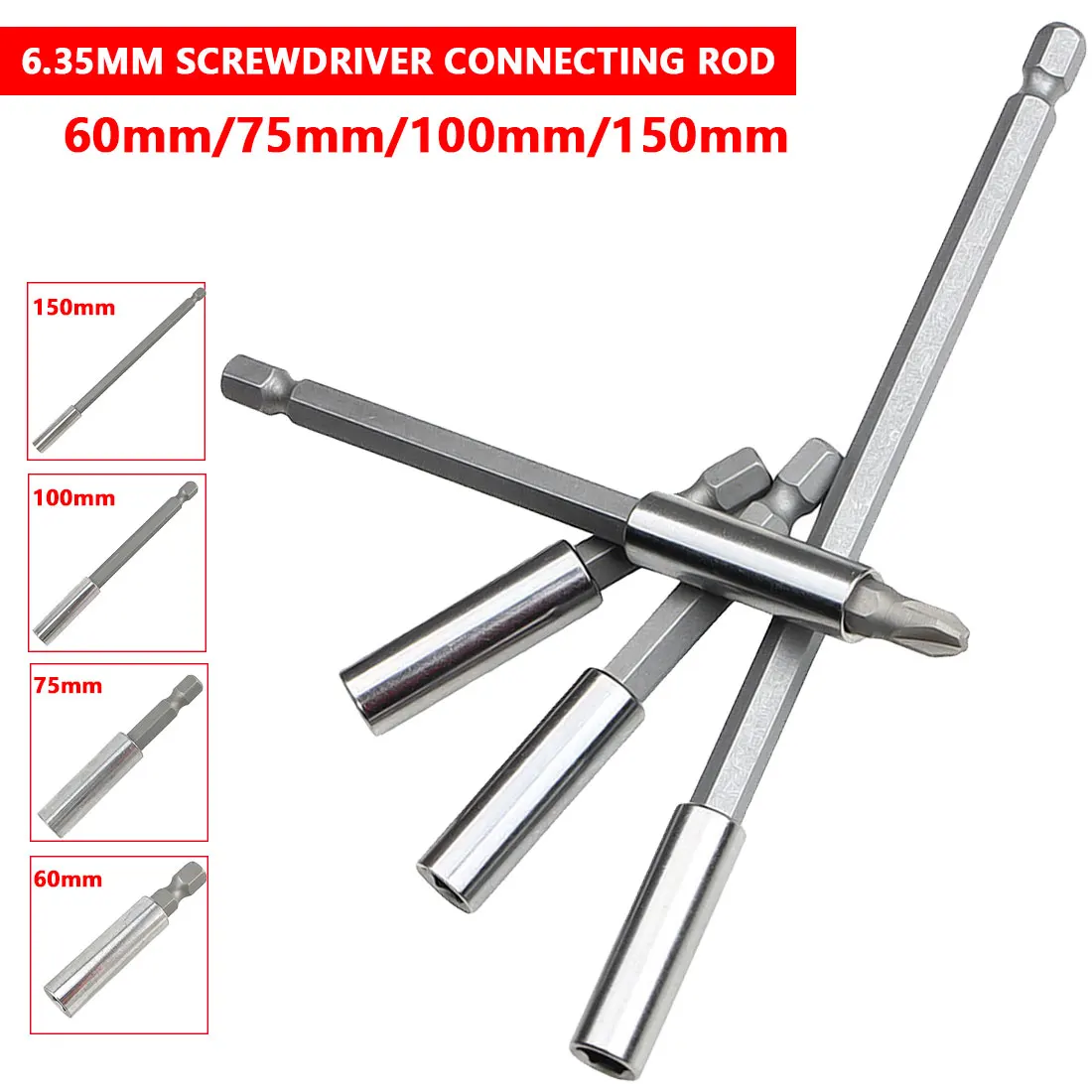 1/" шестигранный стержень для конических фрез ложки с длинной ручкой, отвертка Tip Holder 60/75/100/150 мм магнитным держателем бит расширения ручной инструмент гнездо
