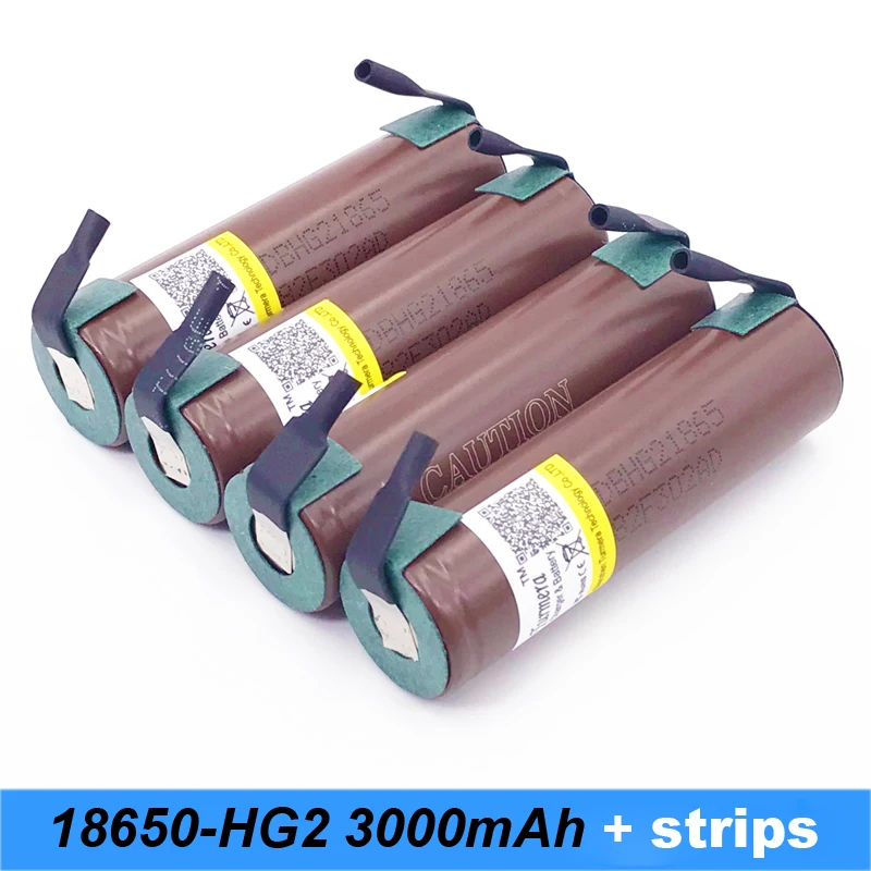 HG2 18650 3000mAh Батарея с толстыми сварными полосками 3,6 V разрядка 20 Ампер, предназначенная для блок питания для электронной сигареты батарея+ полоса