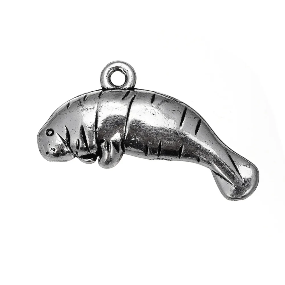 

my shape 10pcs/ lot manatee sea animal Charm for DIY jewelry making antique silver plated never fade pendants