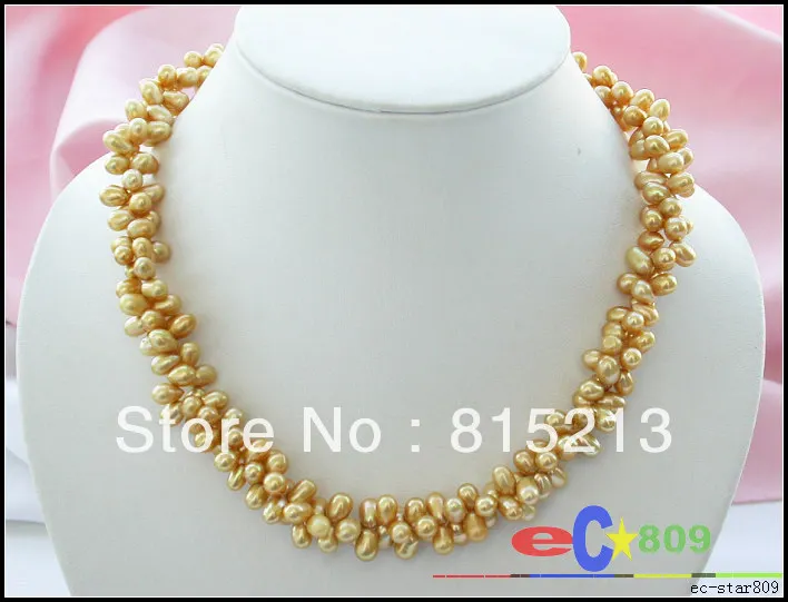 

FREE SHIPPING>>>@@ > N1214 2ROW 9mm GOLDEN RICE CULTURED PEARL NECKLACE 3Color can choose