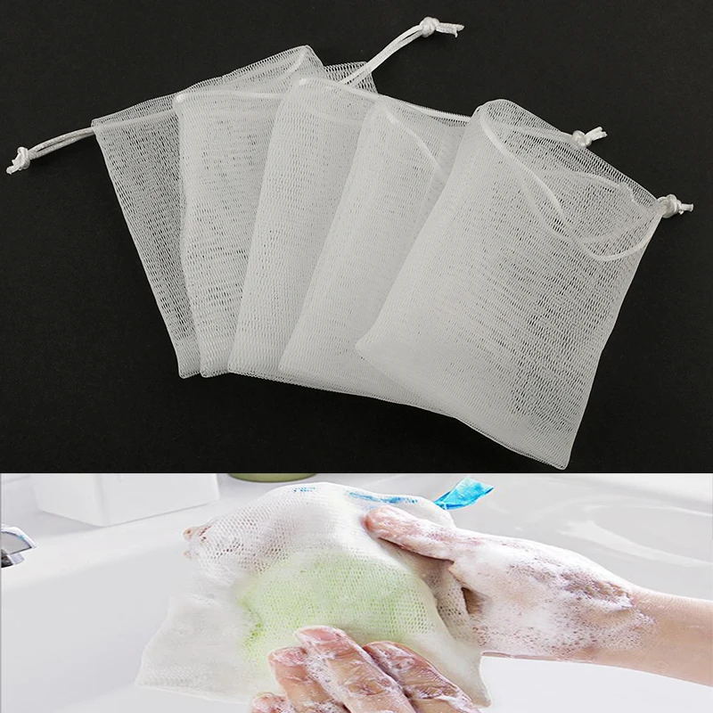 

5Pcs/lot Soap Blister Mesh Bags Soap Net Foaming Popular Bath Shower Skin Clean Bubble Mesh Bag Bathroom Accessories
