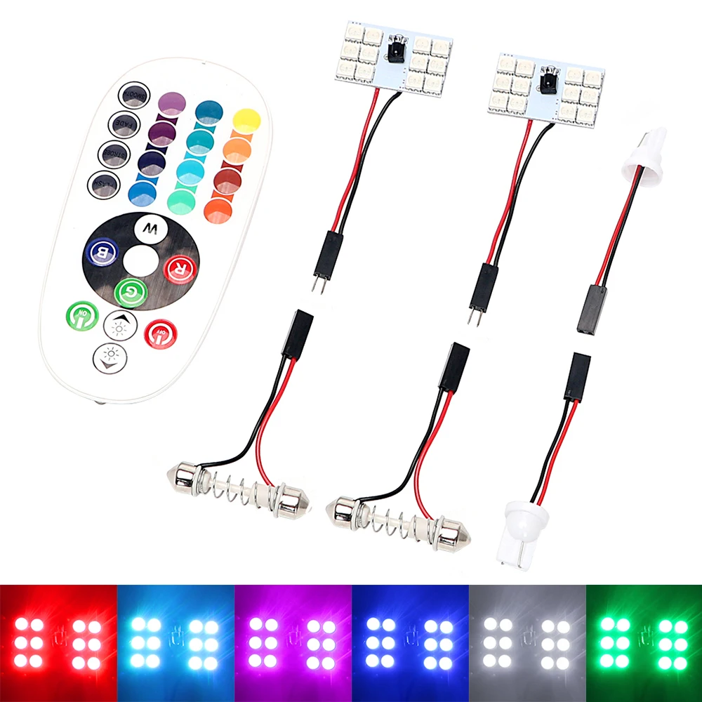 

ITimo Remote Control T10 SMD 5050 LED Car Side Wedge Light 2pcs W5W 16 Colors Dome Reading Lamp 6 LED RGBW Atmosphere Light