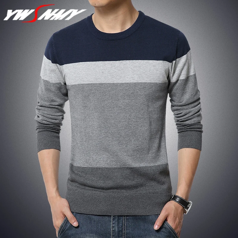 

2019 Brand Sweaters Men's Fashion Style Autumn Winter Patchwork Knitted Striped Slim Fit Pullover Men O-neck Casual Men Sweater