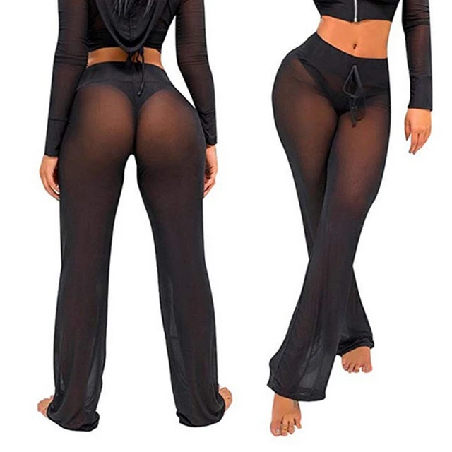 Best Offers hirigin 2018 Sexy Women Bikini Cover-Up Pants Mesh See-Through Beachwear Swimwear Swimsuit Bathin Suit Long Pant Trousers