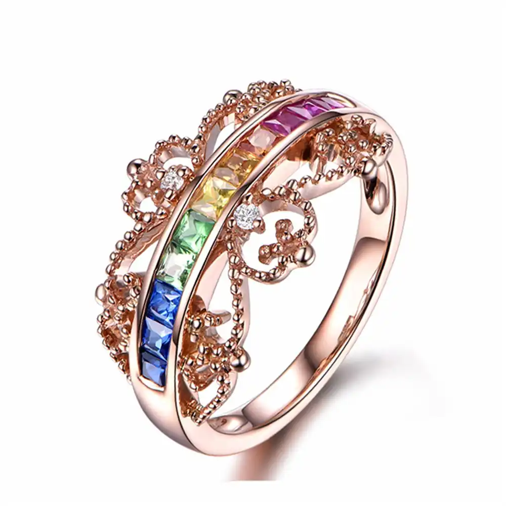 Moonrocy Crystal Wedding Cz Ring Cube Zirconia Crown Rose Moonrocy Crystal Wedding Cz Ring Cube Zirconia Crown Rose
