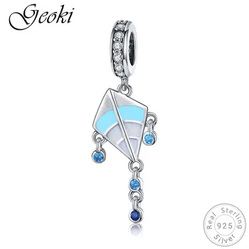 

Geoki 925 Sterling Silver Blue Kite Charms fit Original Pandora Bracelet Girls Jewelry Making Children's Gift Necklace Pendant
