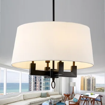 

Pastoral Nordic American Style Retro Nostalgic Fabric Shade Black Iron Pendant Light Living Room Dining Room Hanging Lighting