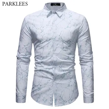 

Ice Crack Print Button Down Shirt Men 2018 Fashion Designer Slim Fit Dress Shirts Mens Casual Long Sleeve Socail Shirt Male 3XL