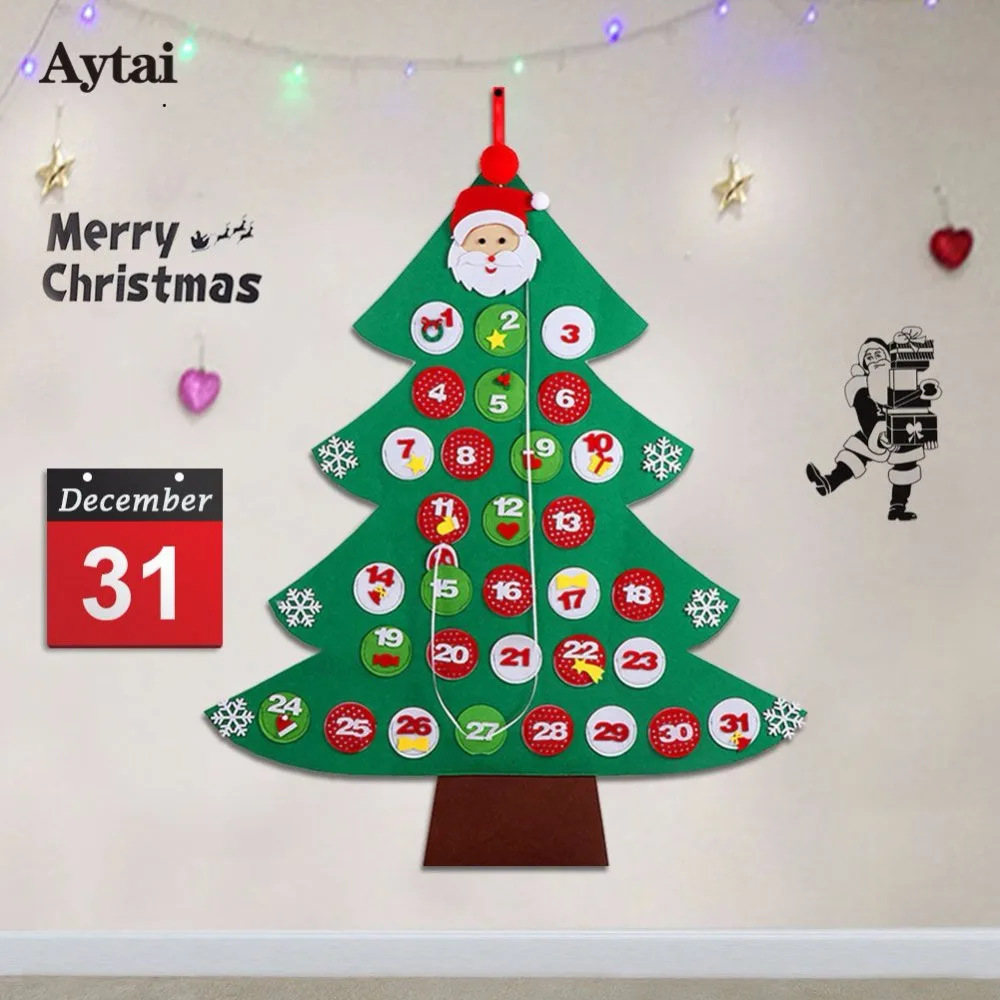 Aytai Felt Christmas Tree Advent Calendar 95cm 80cm Home Decoration Countdown DIY Santa Claus Children s