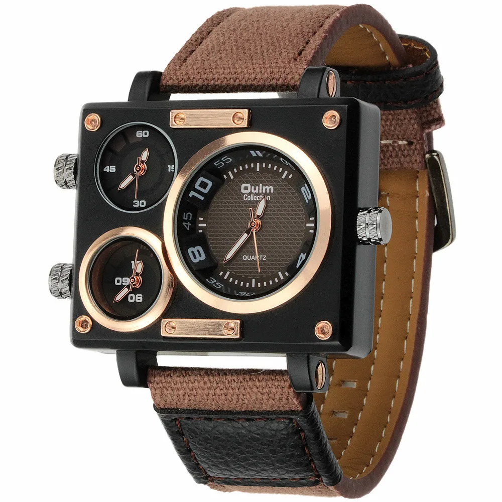 

Mens Military Watch Top Band Luxury Three Time Zone Canvas Strap Watch Unique Square Sport Watch Male Clock Relogio Masculino