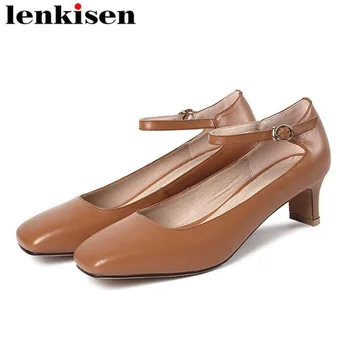 

Lenkisen handmade natural leather suqare toe low heels buckle strap dating wedding art girls original design classic pumps L80