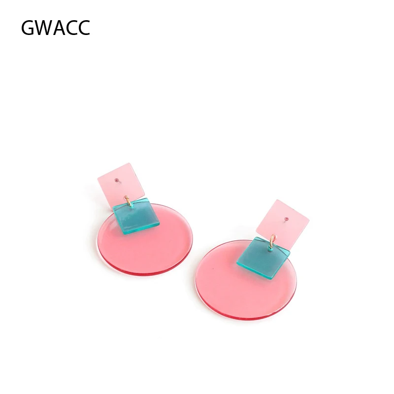 

GWACC Geometric Acrylic Drop Earrings For Women Candy Color Pink Transparent Creative Exaggerated Earrings Fashion Jewelry Cute