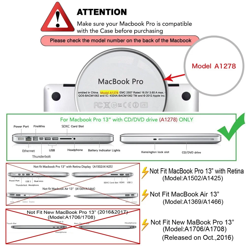 Чехол для планшета Жесткий ноутбука Cvoer MacBook Pro 13 дюймов модель: A1278 версия начала