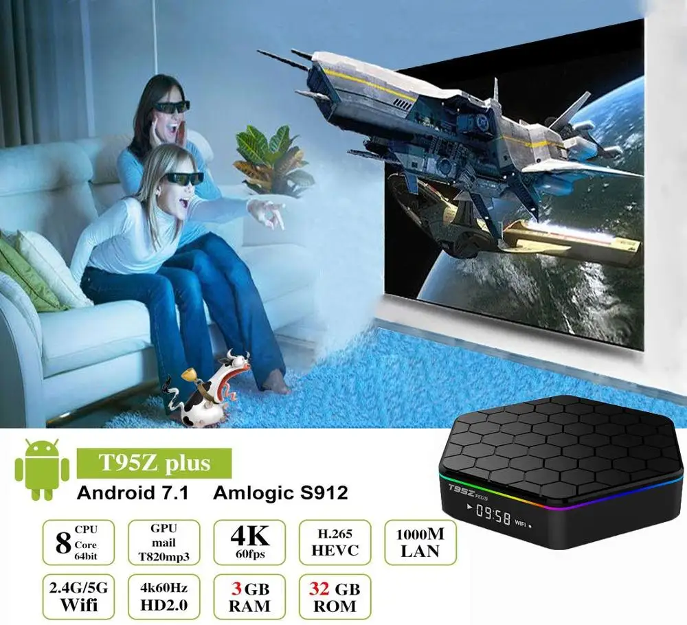 Android Smart tv Box T95Z Plus amlogic S912 2G/16G Смарт-приставки Full HD 4K 3D Wifi 2,4G/5G медиаплеер Qcta Core tv Box